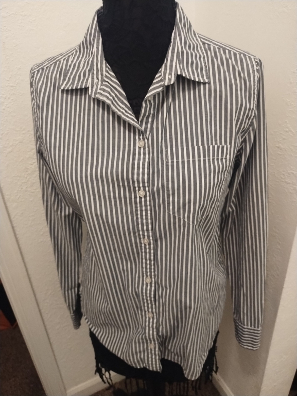 Amazon Essentials Gray and White Striped Shirt